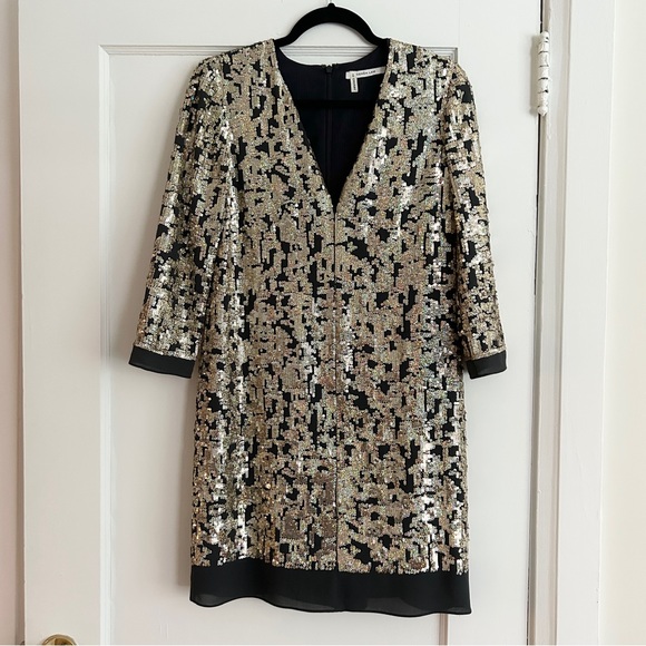 DEREK LAM 10 CROSBY Sequins Long Sleeve Dress in Gold - Picture 2 of 10